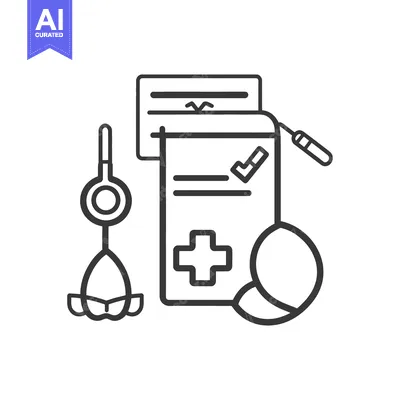 Aset premium populer: Medical prescription with related equipment in a black and white drawi