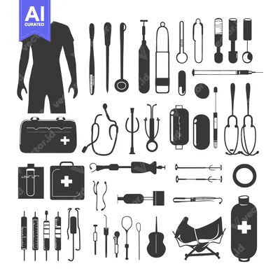 Aset desain premium: Medical Equipment and Doctor's Outfit Silhouettes