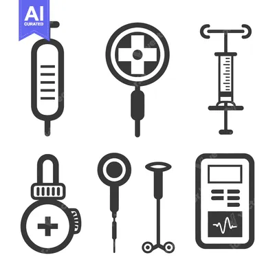Premium design asset: Collection of medical equipment and devices illustrated with simple ve