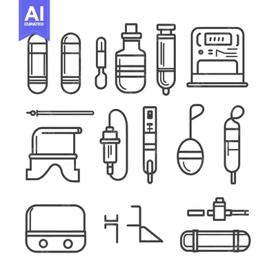 Outline illustrations depicting various medical equipment and instrume