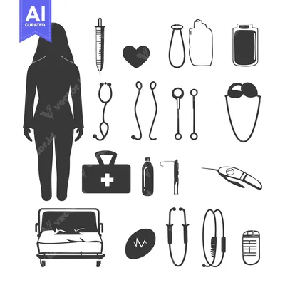 Medical Icons Representing Healthcare and Hospital Equipment