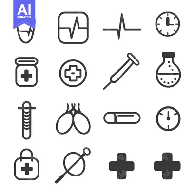 Aset desain premium: Black and white medical and healthcare equipment illustrations arrange