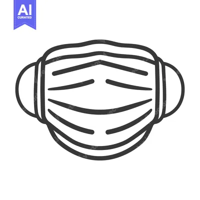 A simple black and white line drawing of a face mask