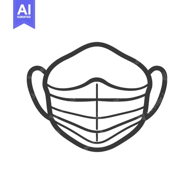 Premium design asset: A simple outline illustration of a protective face covering