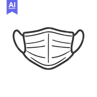 Aset desain premium: The detailed illustration shows a simple black and white face mask