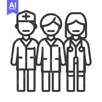 Premium design asset: Three medical professionals are standing together in a line