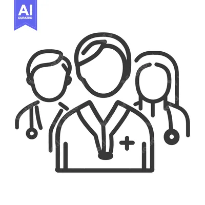 A group of medical professionals appearing as line art