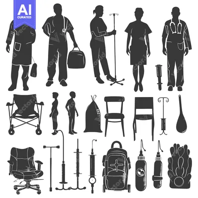 Medical Supplies and Staff Silhouettes