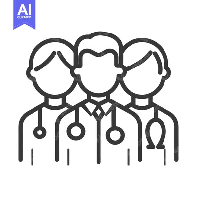A line drawing showing a group of medical professionals together