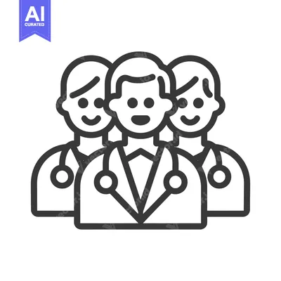 Aset desain premium: A stylized image of a medical team of three people