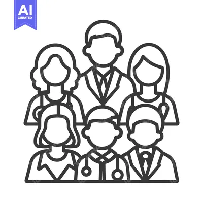Aset desain premium: A group of professionals represented as a line illustration
