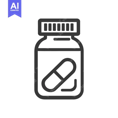 Aset desain premium: Pill Bottle Icon: Simple Outline of Medication Container with Capsule