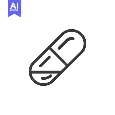 Aset premium populer: Minimalist Capsule Pill Icon: Modern Line Art on White Background