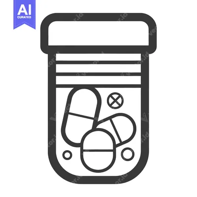 Illustration depicting a container holding various pharmaceutical pill