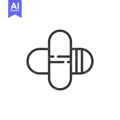 A minimalist black and white illustration of crossed capsules