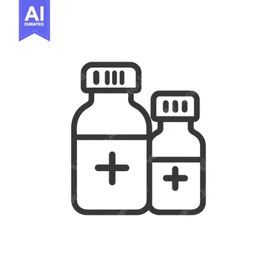 Aset premium populer: Minimalist Medicine Bottles Icon: Black Outline on White Background