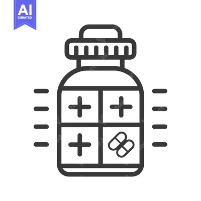 Aset desain premium: Medicine bottle with pills and plus signs