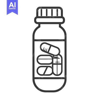 Popular premium asset: A black and white illustration depicting a medicine bottle