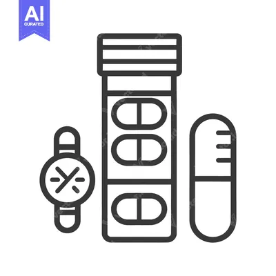 Aset premium populer: An icon of a watch pills and pill container graphic