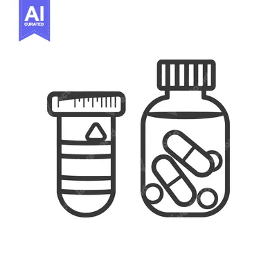 A black and white illustration of medication and its containers