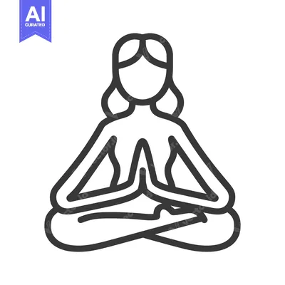 Aset desain premium: A simple line illustration depicting a person meditating in a lotus po