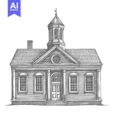 Popular premium asset: Detailed vintage illustration depicting a classic building with a towe
