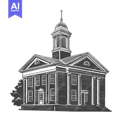 Aset premium populer: A monochrome illustration of a classical style building structure