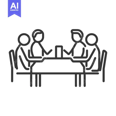 Aset premium populer: Four Simple People Sitting Around A Rectangular Table