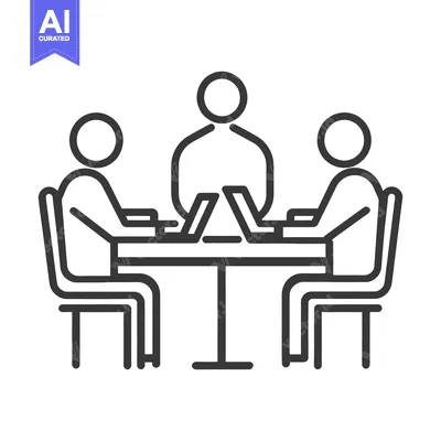 Aset desain premium: Three people are sitting at a table using laptop computers