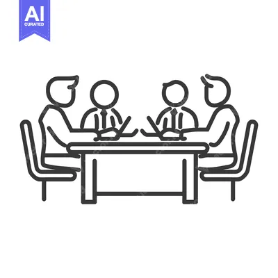 Aset premium populer: Four people sit around a table during a formal meeting