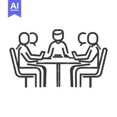 Premium design asset: A group of people are seated around a table discussing ideas
