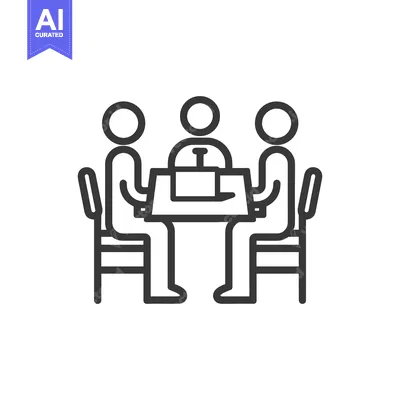 Premium design asset: Three figures sit at a table participating in a discussion