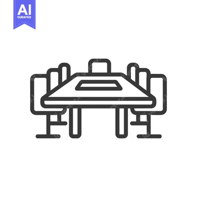 Aset desain premium: Minimalist Line Art: Conference Table with Chairs, Meeting Room Icon