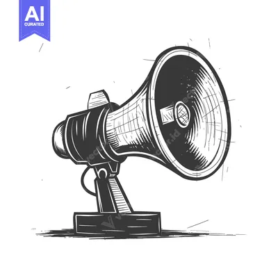 Aset premium populer: A detailed black and white illustration of a megaphone