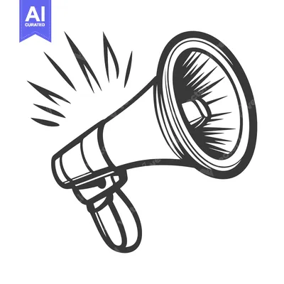 Aset desain premium: A black and white drawing of a vintage megaphone