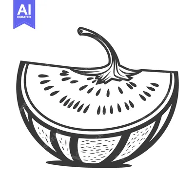 Aset desain premium: Simple black and white illustration depicting a piece of fruit