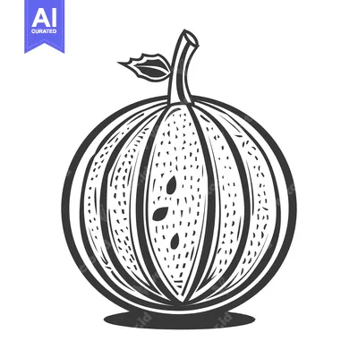 Aset premium populer: A stylized black and white illustration of a melon fruit