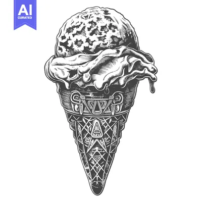 Premium design asset: Melted Ice Cream Cone with Intricate Pattern