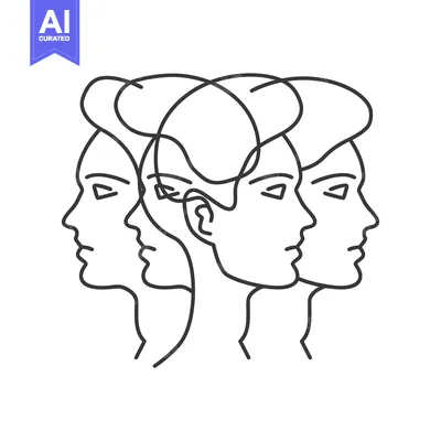 Aset premium populer: Outline drawing depicting several overlapping human face profiles toge