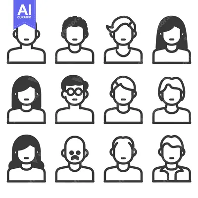 Premium design asset: Outline illustrations of diverse faceless human avatars arranged in ro