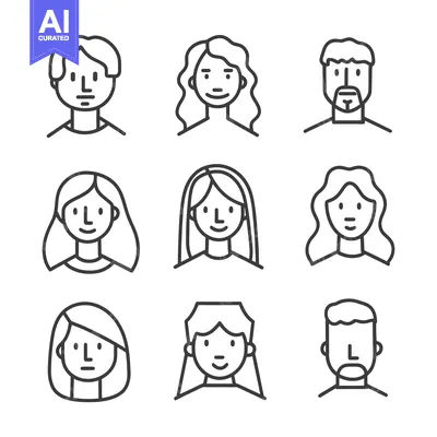 Popular premium asset: Nine Line Art Illustrations Featuring Different Smiling Human Faces
