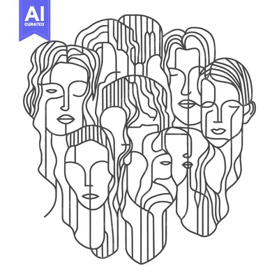 Aset desain premium: Geometric Line Art Depicting Several Human Female Faces