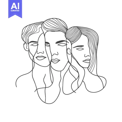 Premium design asset: A line art depiction of three overlapping human faces