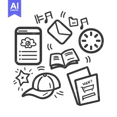 Premium design asset: Various hand drawn icons representing several different common objects