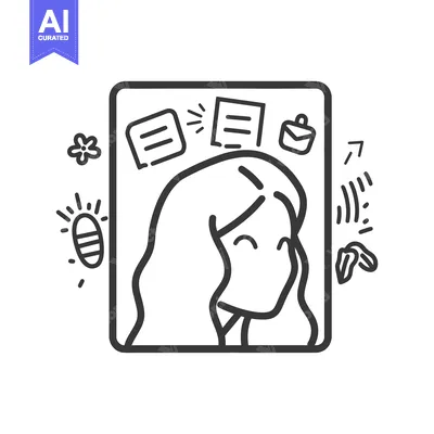 Premium design asset: A person surrounded by items inside a simple outlined frame