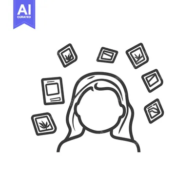 Aset desain premium: A woman surrounded by several floating square picture frames