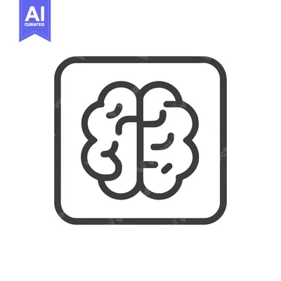 Aset desain premium: Minimalist Brain Icon in Rounded Square, Dark Gray Outline on White