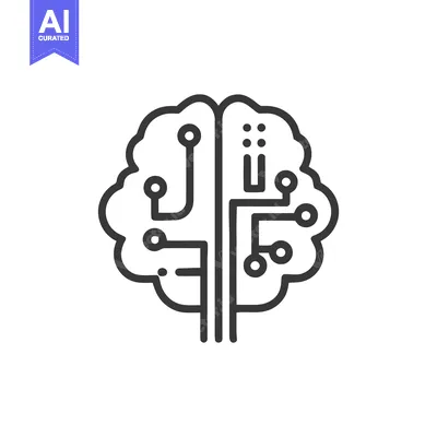 Artificial Intelligence Brain Circuitry: Minimalist Icon on White Back