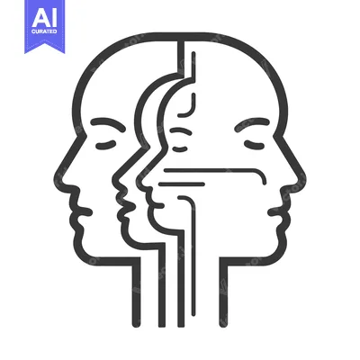 Aset desain premium: Three stylized human heads facing each other in a line