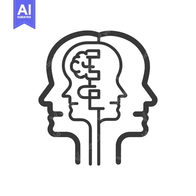 Popular premium asset: Line drawing depicting multiple human heads and a brain graphic